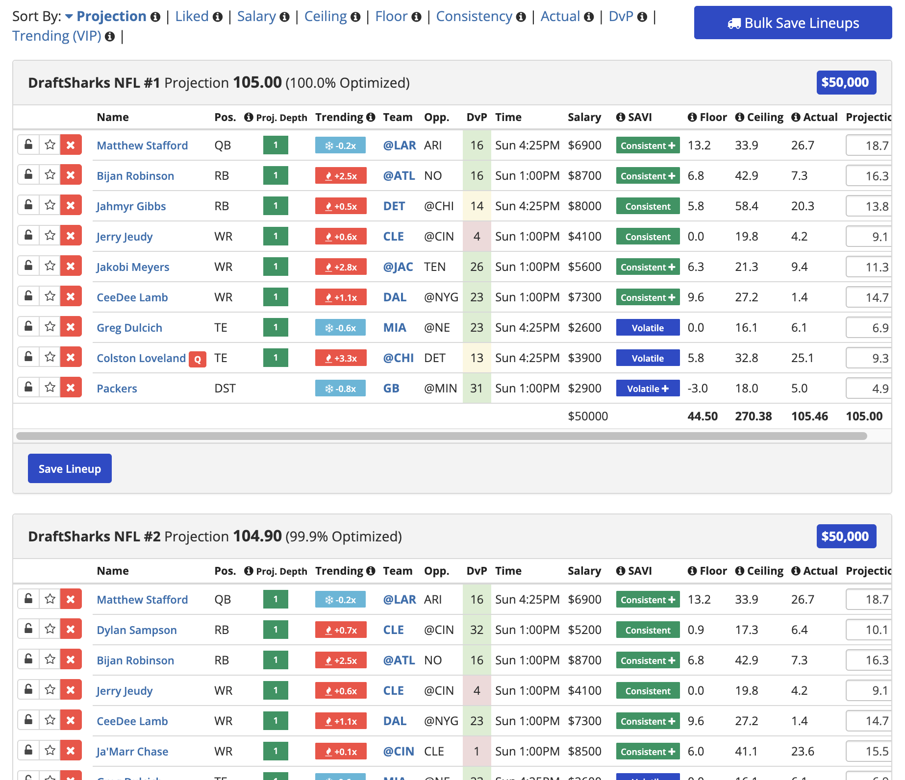 Multi-Lineup Generation screenshot