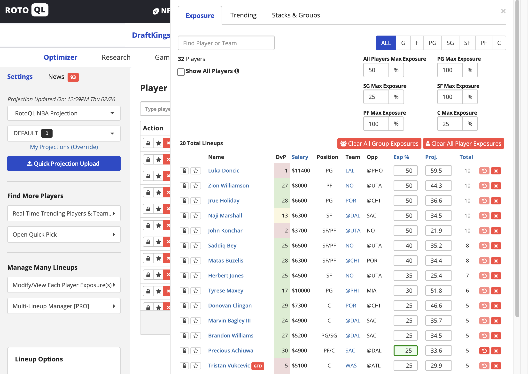 Advanced Lineup Generator screenshot