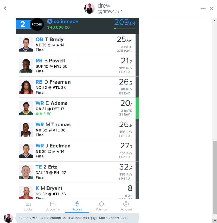 NFL win of $40,000
